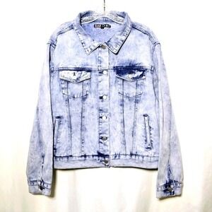 BAR x POL Womens Blue Super Soft Distressed Wash Denim Jacket